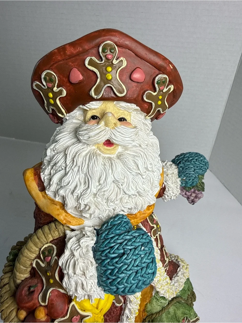 Holiday Santa Figurine with Gingerbread Accents - Red & Cream